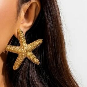 NEW Women Fashion Gold Big Starfish Stud Earrings